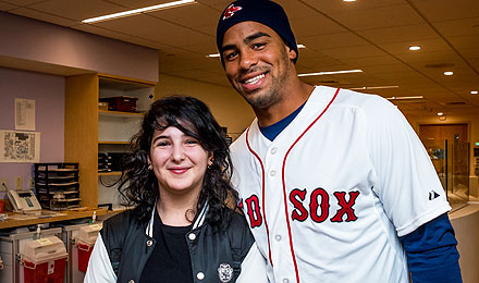The temperatures outside were dipping near zero, but all was warm inside the Jimmy Fund Clinic when young Red Sox players visited patients and families.