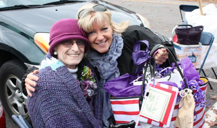 Claire Zampine Muollo with a walker that came out to support Promises for Purple pancreatic cancer fundraising walk.