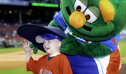 Kieran, a patient in Dana-Farber's Jimmy Fund Clinic, joked around with Wally